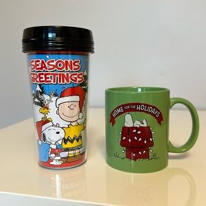 NWOT Peanuts Snoopy & Charlie Brown Christmas Holiday Travel & Ceramic Mug